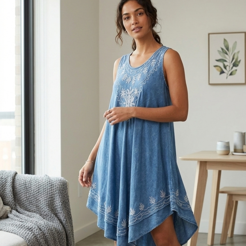 True Rock Denim Look Sleeveless sundress Free Size